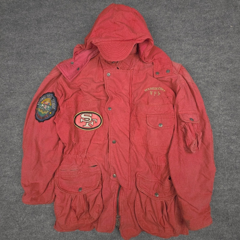 Vintage Mirage NFL 49ers Jacket Parka Men's Medium Red Duckbill Removeable Hood*
